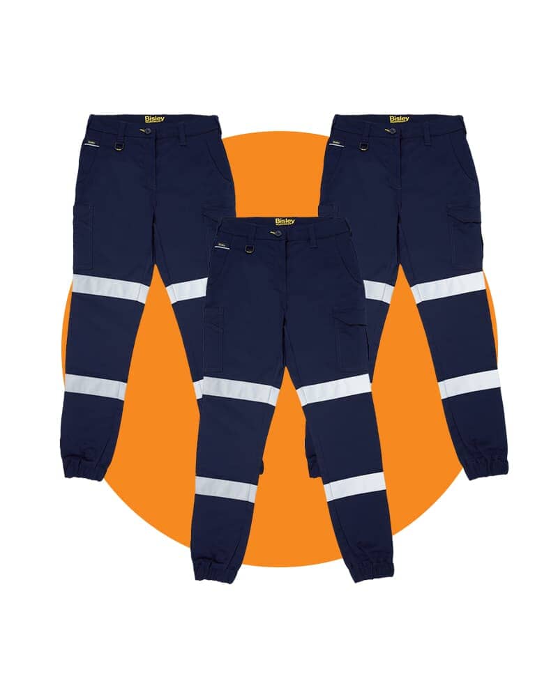 Tradies Taped Biomotion Stretch Cotton Drill Cargo Cuffed Pants Value Pack - Navy