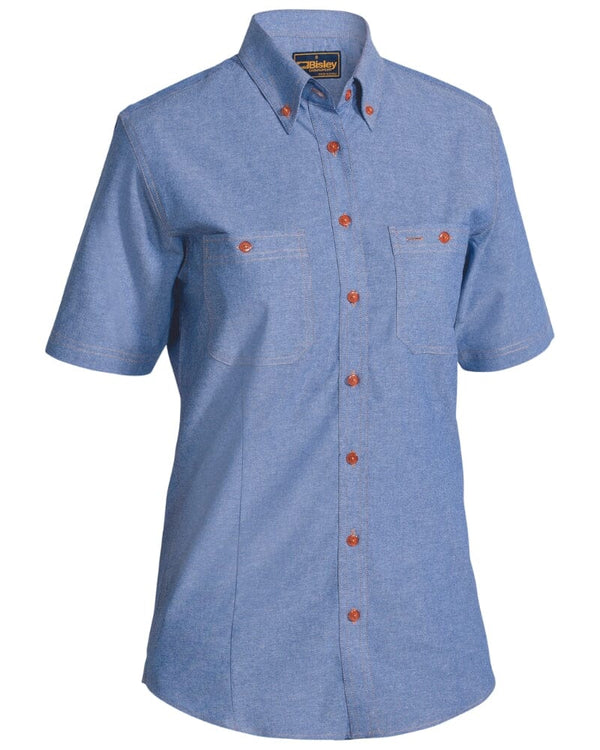 Womens Chambray Short Sleeve Shirt - Blue