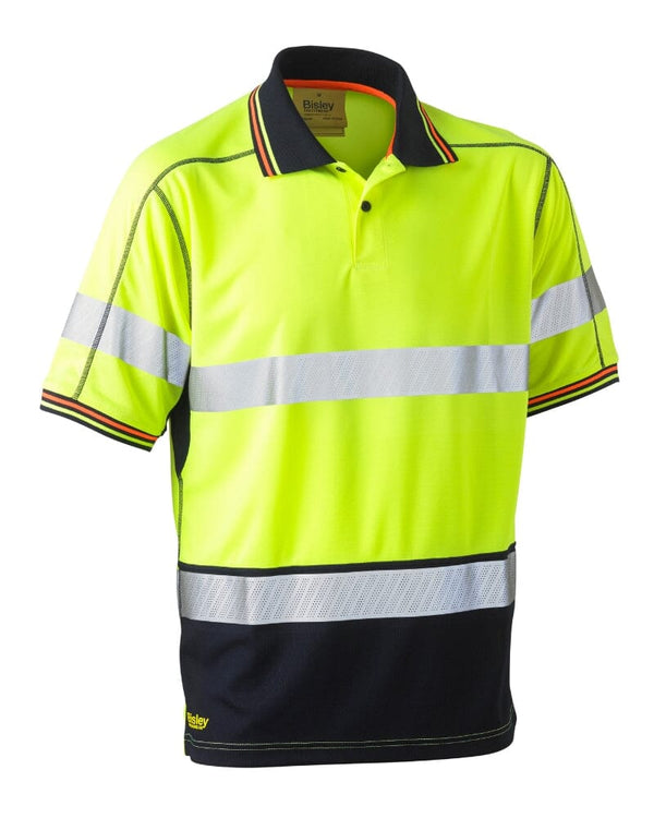 Taped Hi Vis Polyester Mesh Short Sleeve Polo - Yellow/Navy