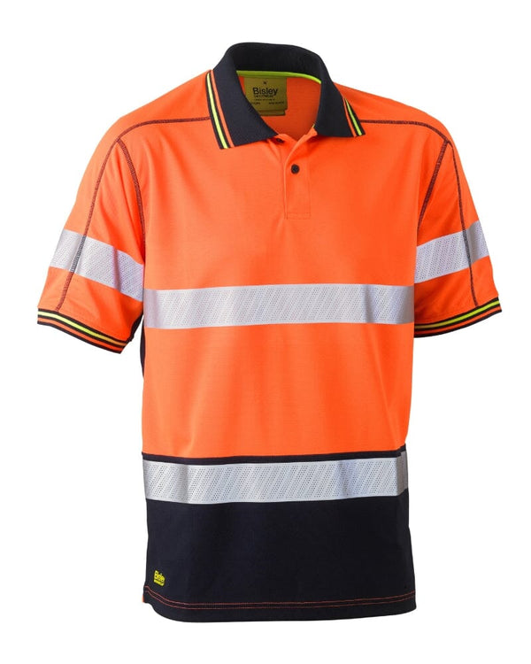 Taped Hi Vis Polyester Mesh Short Sleeve Polo - Orange/Navy