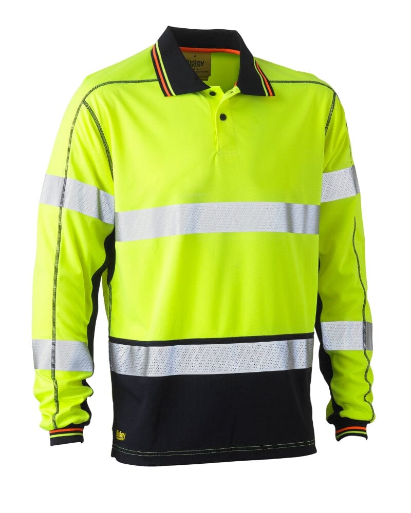 Bisley Taped Hi Vis Polyester Mesh Long Sleeve Polo - Yellow/Navy | Buy ...