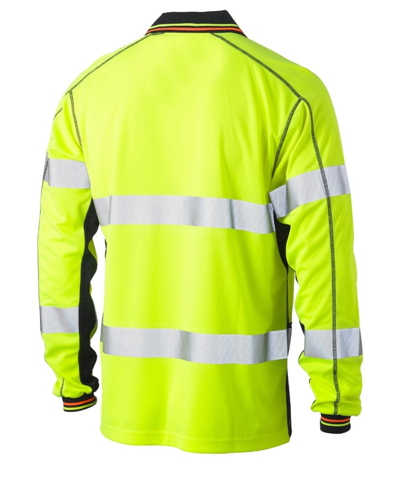 Taped Hi Vis Polyester Mesh Long Sleeve Polo - Yellow/Navy
