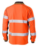 Taped Hi Vis Polyester Mesh Long Sleeve Polo - Orange/Navy