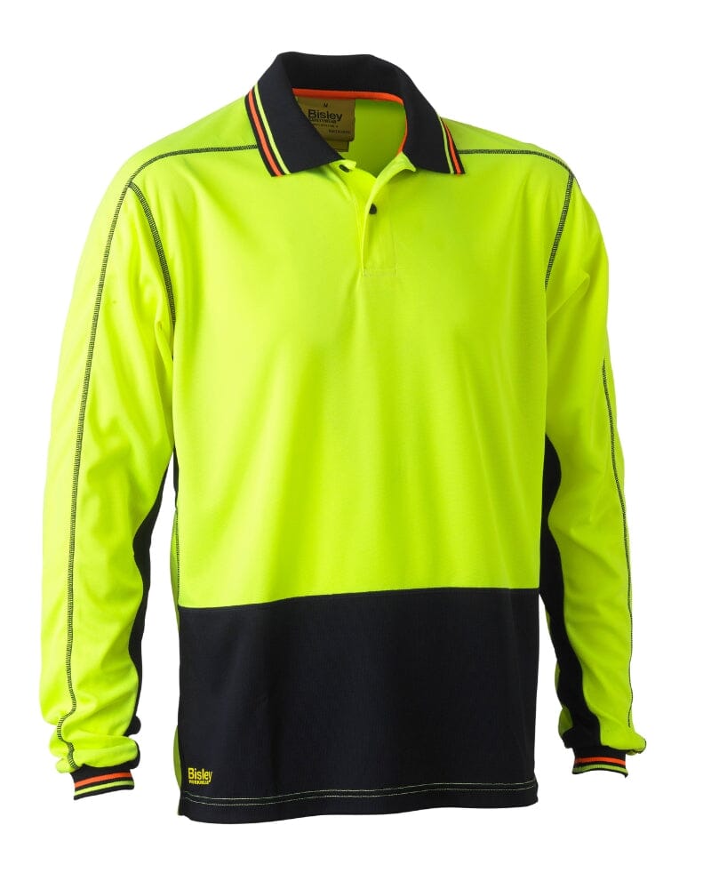 Bisley Hi Vis Polyester Mesh Long Sleeve Polo - Yellow/Navy | Buy Online
