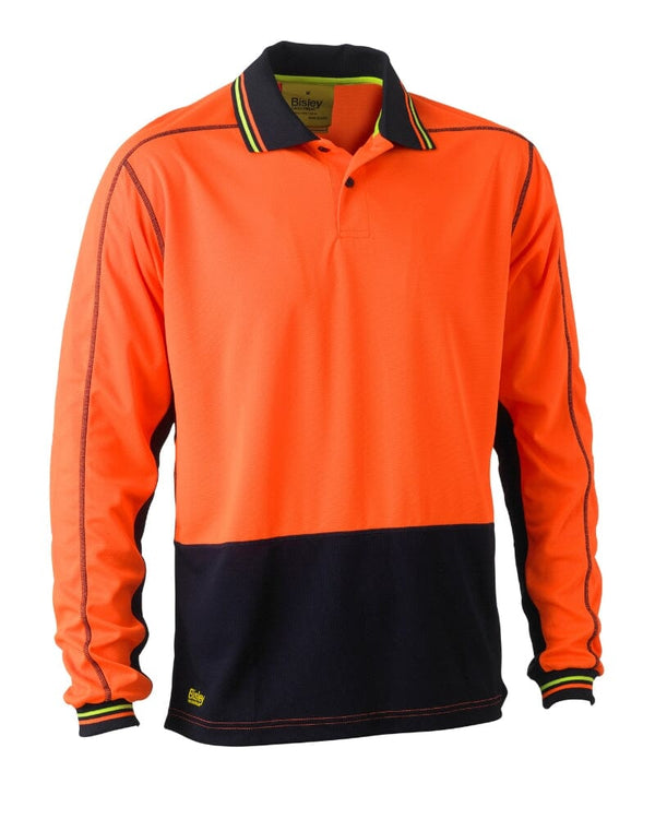Hi Vis Polyester Mesh Long Sleeve Polo - Orange/Navy
