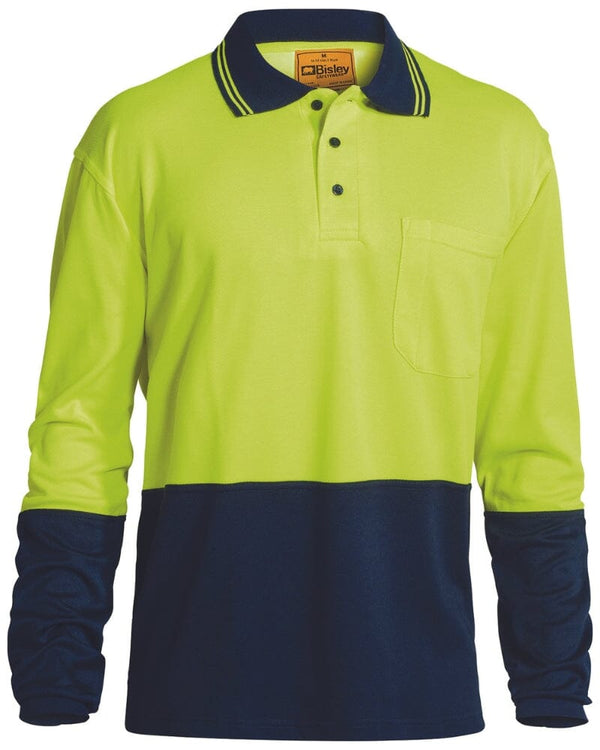 Hi Vis Long Sleeve Polo Shirt - Yellow/Navy