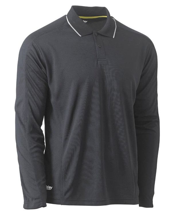 Cool Mesh LS Polo Shirt With Reflective Piping - Charcoal