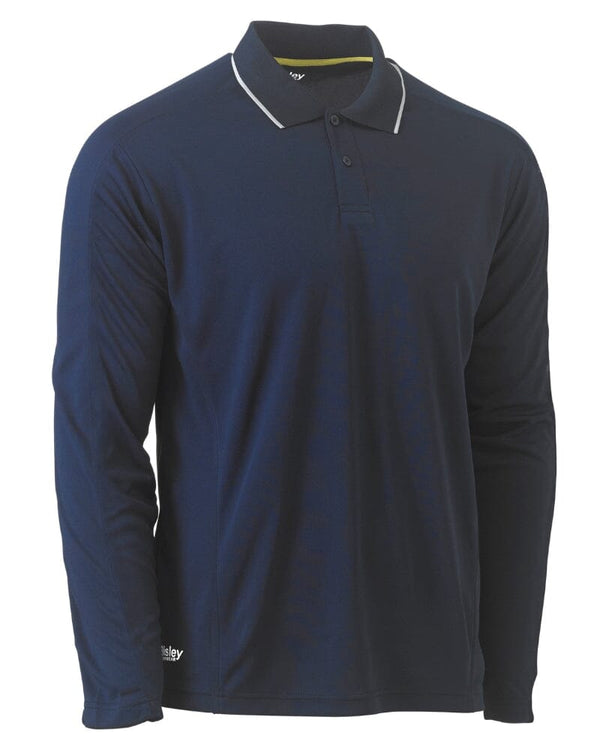 Cool Mesh LS Polo Shirt With Reflective Piping - Navy
