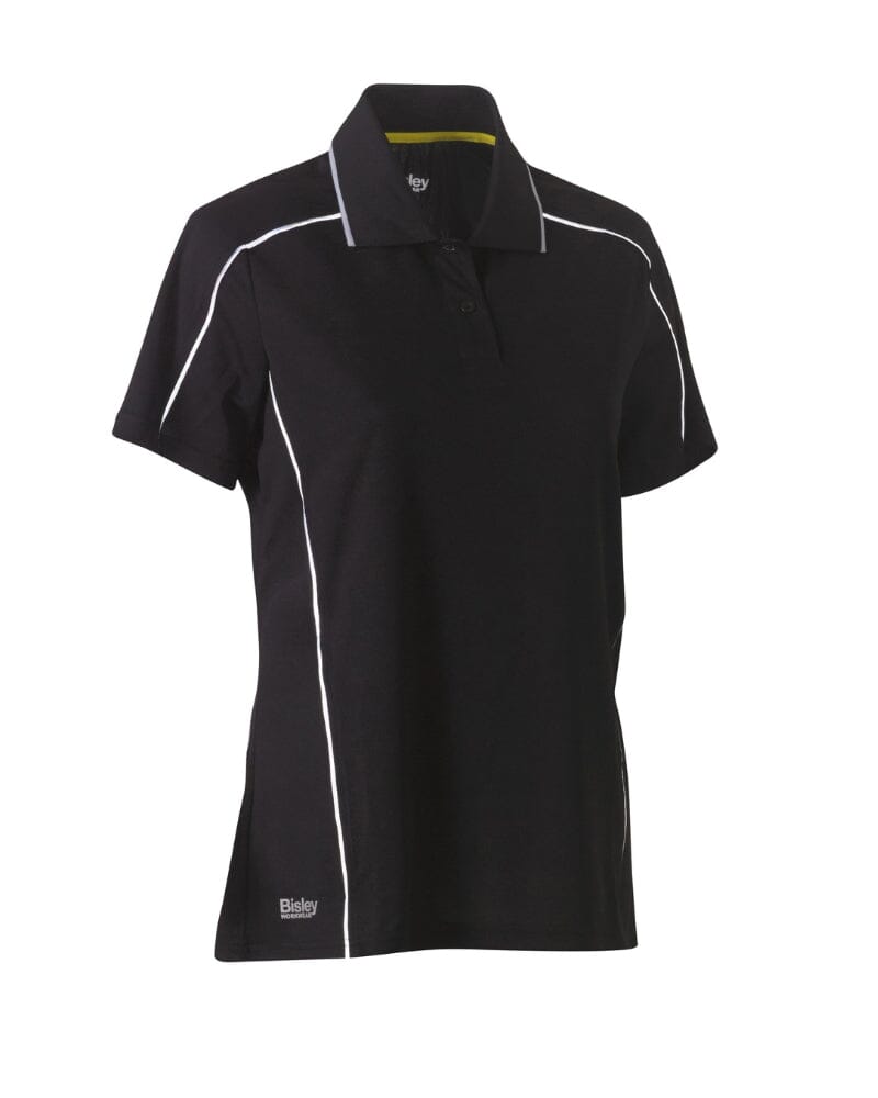 Womens Cool Mesh Polo Shirt With Reflective Piping - Black