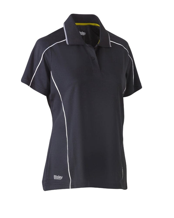 Womens Cool Mesh Polo Shirt With Reflective Piping - Charcoal