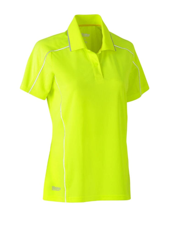 Womens Cool Mesh Polo Shirt With Reflective Piping - Hi Vis Yellow