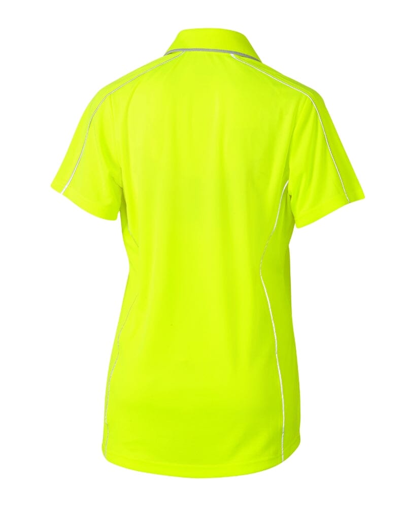 Womens Cool Mesh Polo Shirt With Reflective Piping - Hi Vis Yellow