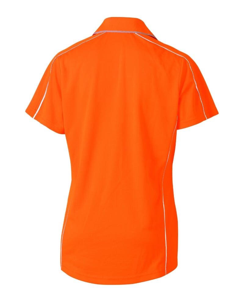 Womens Cool Mesh Polo Shirt With Reflective Piping - Hi Vis Orange
