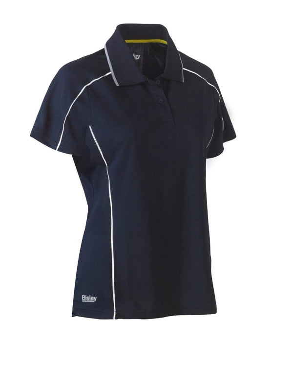 Womens Cool Mesh Polo Shirt With Reflective Piping - Navy