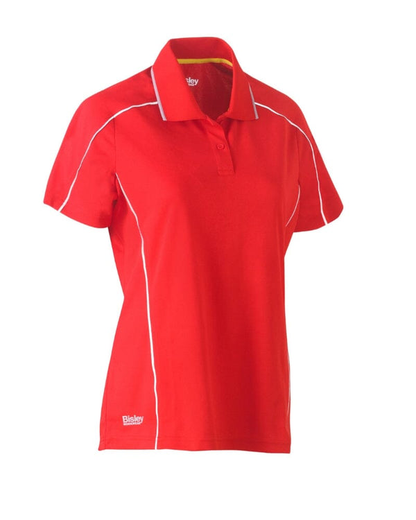 Womens Cool Mesh Polo Shirt With Reflective Piping - Red