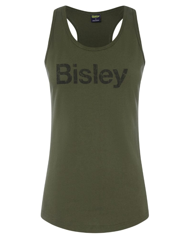 Womens Cotton Bisley Logo Singlet - Army Green