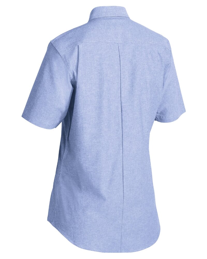 Womens Chambray Short Sleeve Slim Fit Shirt - Blue