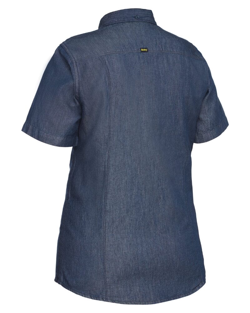 Womens Short Sleeve Denim Work Shirt - Blue