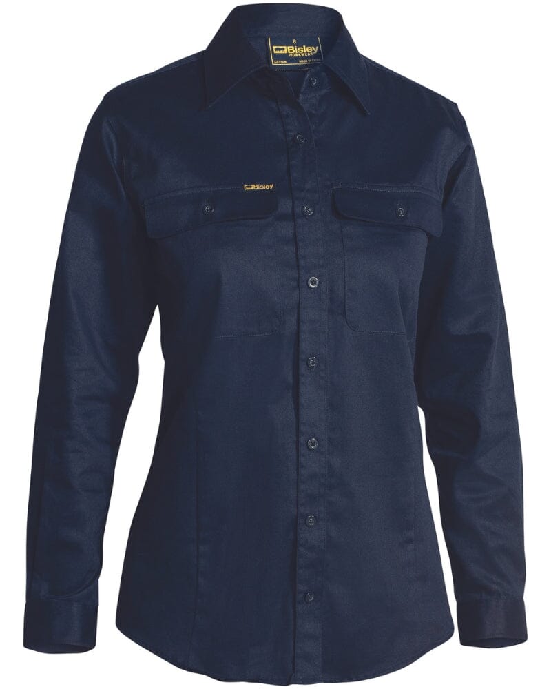 Womens Long Sleeve Drill Shirt - Navy