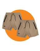 Tradies Flex And Move 4-Way Stretch Elastic Short Value Twin Pack - Stone