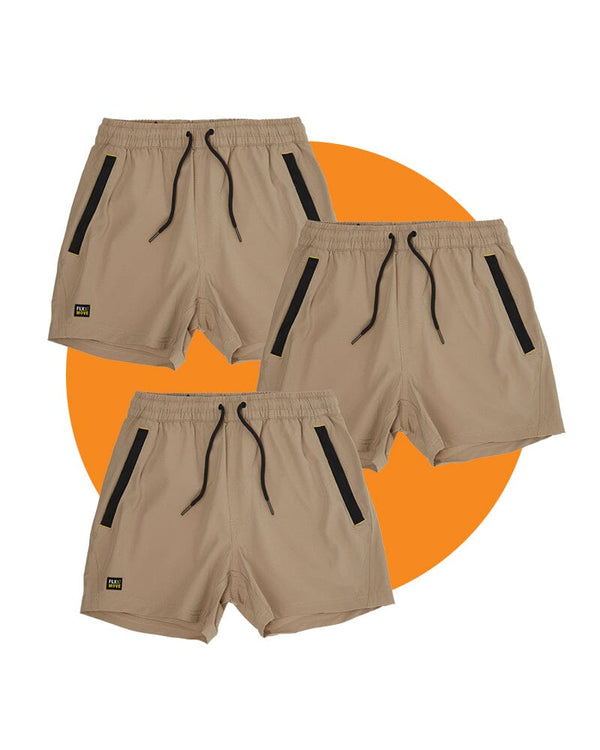 Tradies Flex And Move 4-Way Stretch Elastic Short Value Pack - Stone