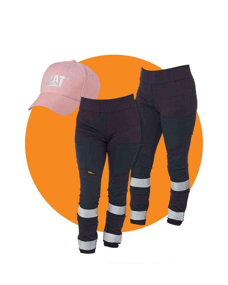 Caterpillar Tradies Womens Taped Work Stretch Leggings Twin Value Pack -  Navy