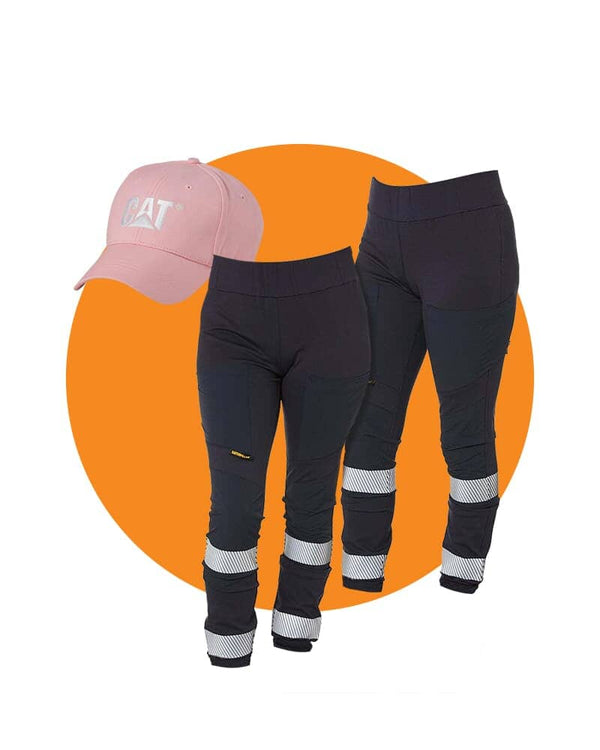 Tradies Womens Taped Work Stretch Leggings Twin Value Pack - Navy