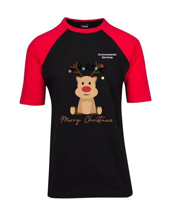 Unisex Raglan Sleeve Tee Christmas Design 1 - Black/Red
