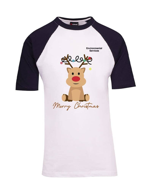 Unisex Raglan Sleeve Tee Christmas Design 1 - White/Navy