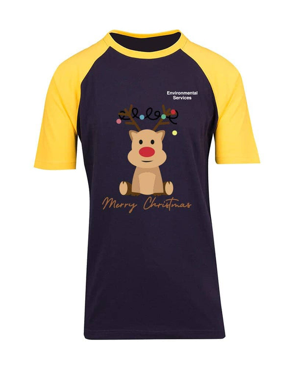 Unisex Raglan Sleeve Tee Christmas Design 1 - Navy/Yellow