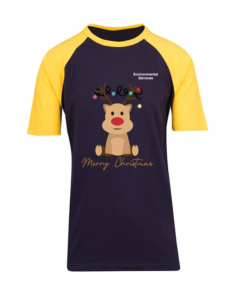 Unisex Raglan Sleeve Tee Christmas Design 1 - Navy/Yellow