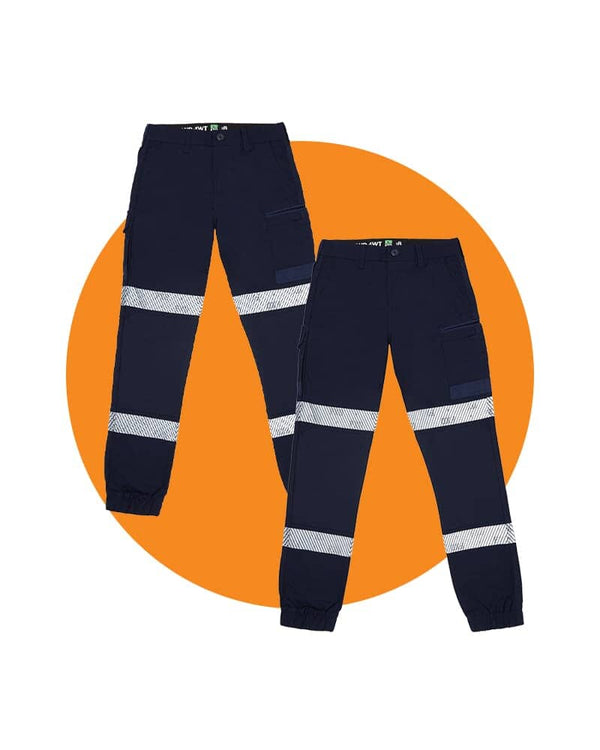 Tradies WP-4WT Womens Taped Stretch Cuffed Pants Twin Value Pack - Navy
