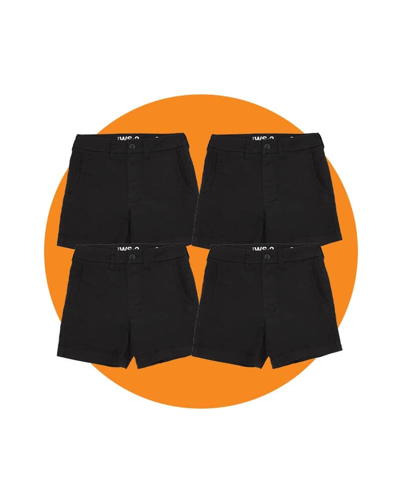 Tradies WS-2 Lightweight Work Shorts 4 Value Pack - Black