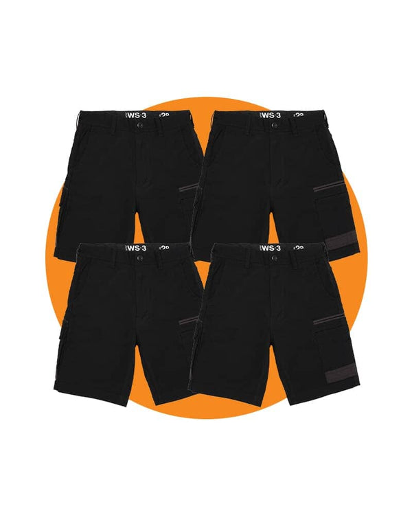 Tradies WS-3 Stretch Work Short 4 Value Pack - Black