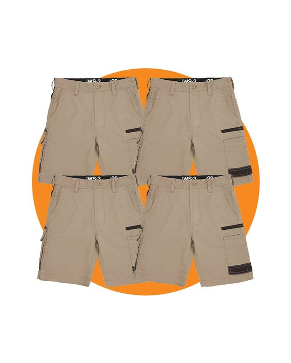 Tradies WS-3 Stretch Work Short 4 Value Pack - Khaki