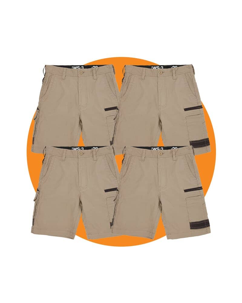 Tradies WS-3 Stretch Work Short 4 Value Pack - Khaki