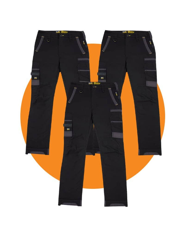Tradies Flex and Move Stretch Cargo Utility Pant Value Pack - Black