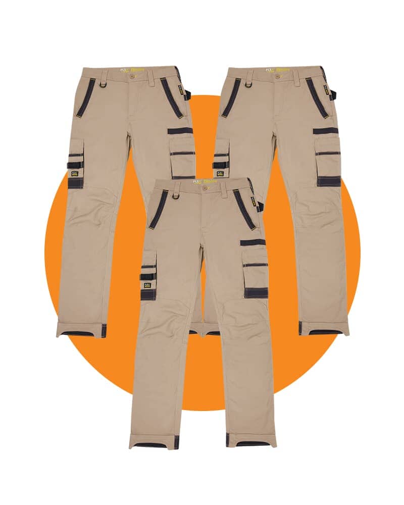 Tradies Flex and Move Stretch Cargo Utility Pant Value Pack - Stone