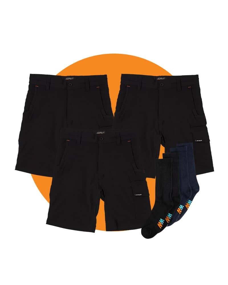 Jetpilot Tradies Jetlite Utility Short Value Pack Black Buy Online