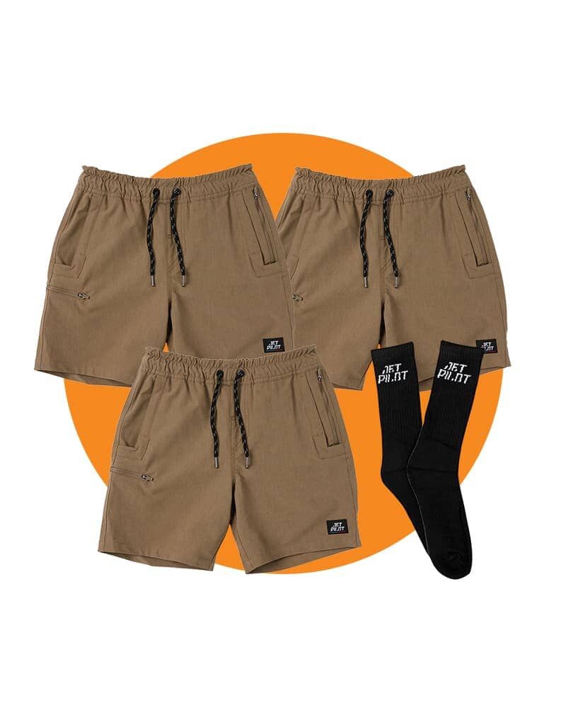 Tradies Jet-Lite Hybrid Shorts Value Pack -  Khaki