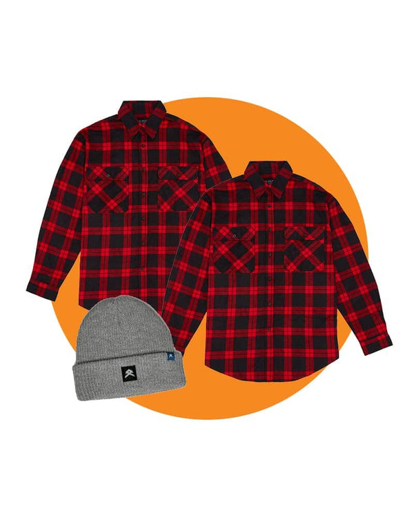 Tradies Open Front Flannelette Shirt Twin Value Pack - Black/Red