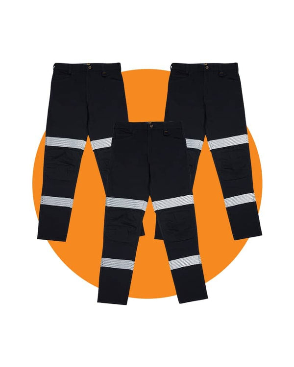 Tradies RMX Flexible Fit Utility Trousers With Tape Value Pack - Navy