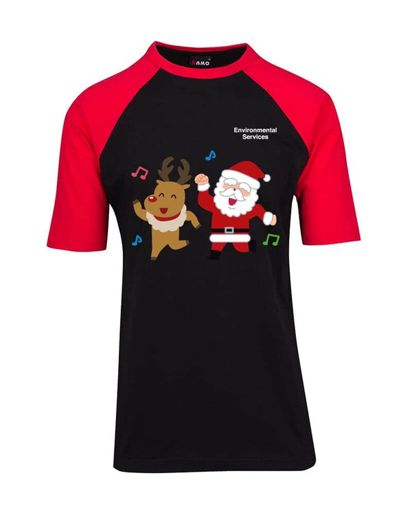 Unisex Raglan Sleeve Tee Christmas Design 2 - Black/Red