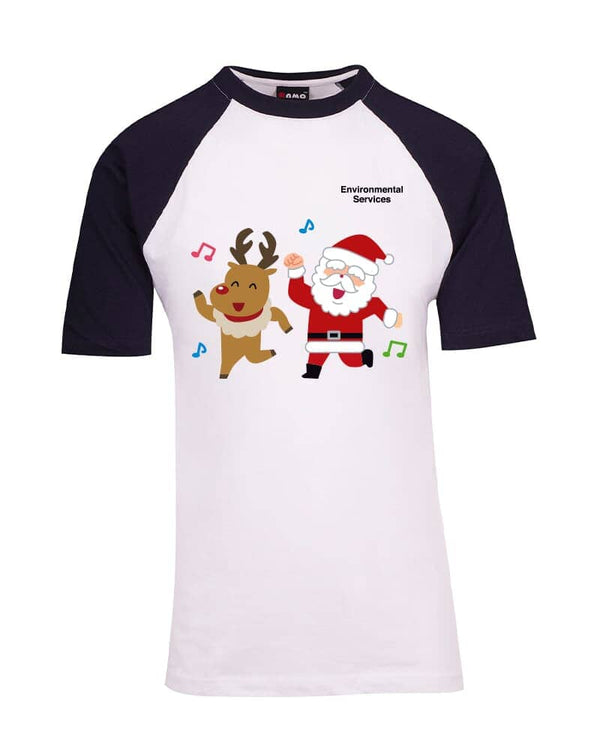 Unisex Raglan Sleeve Tee Christmas Design 2 - White/Navy