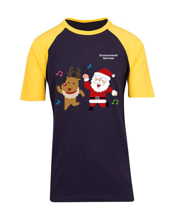 Unisex Raglan Sleeve Tee Christmas Design 2 - Navy/Yellow
