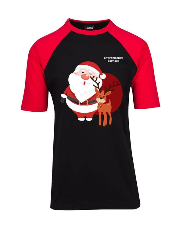 Unisex Raglan Sleeve Tee Christmas Design 3 - Black/Red