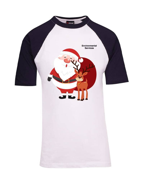 Unisex Raglan Sleeve Tee Christmas Design 3 - White/Navy