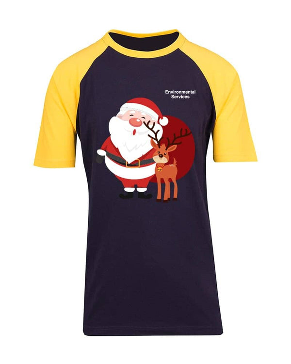 Unisex Raglan Sleeve Tee Christmas Design 3 - Navy/Yellow