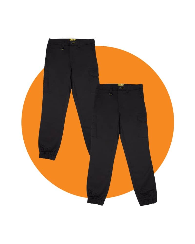 Tradies Stretch Cotton Drill Cargo Cuffed Pants 2 Value Pack - Black
