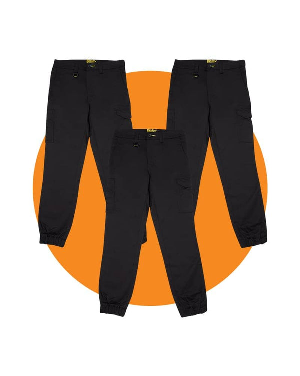 Tradies Stretch Cotton Drill Cargo Cuffed Pants Value Pack - Black